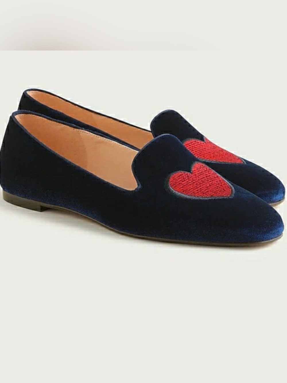 J.Crew Made In Italy Navy Heart Velvet Loafers -NWT